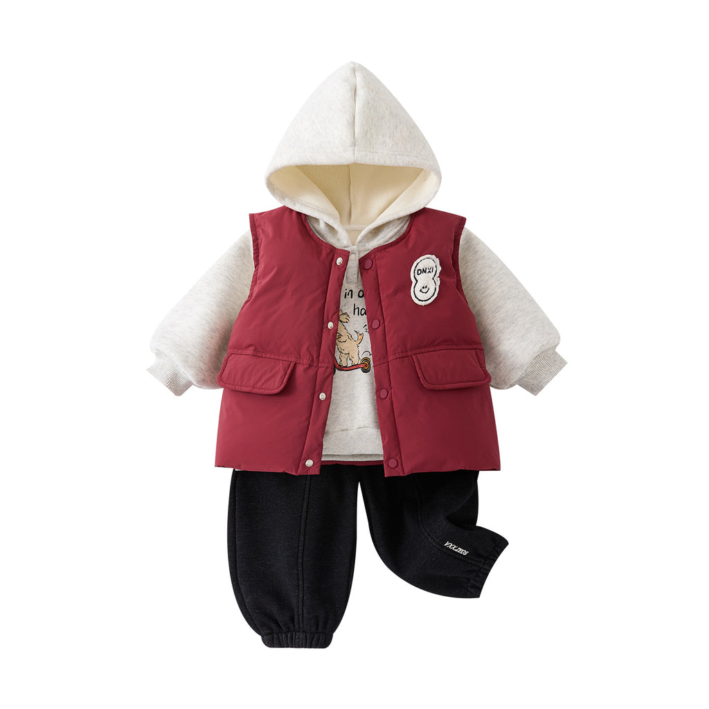 Cotton-filled Vest Set for Toddlers Warm Fleece-lined Hoodie