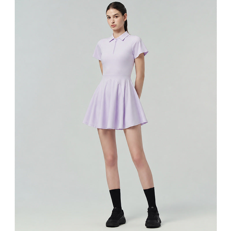 Fashionable Breathable Solid Color Tennis Dress for Outdoor Yoga and Fitness, Professional Sporty Sundress