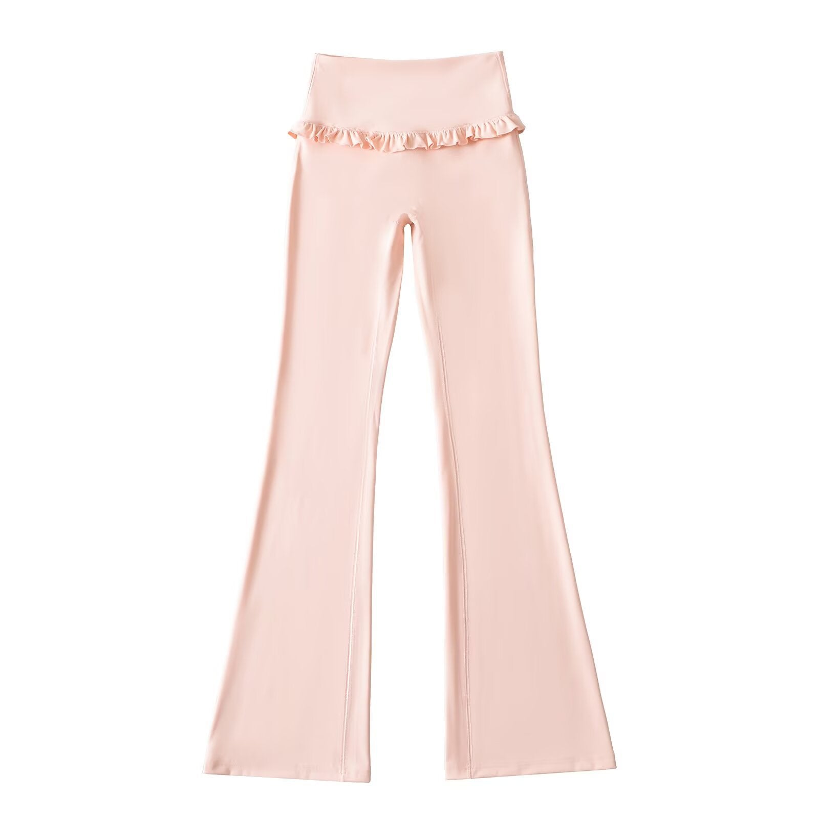 Elastic Waist Yoga Pants with Lace Trim and Flared Leg