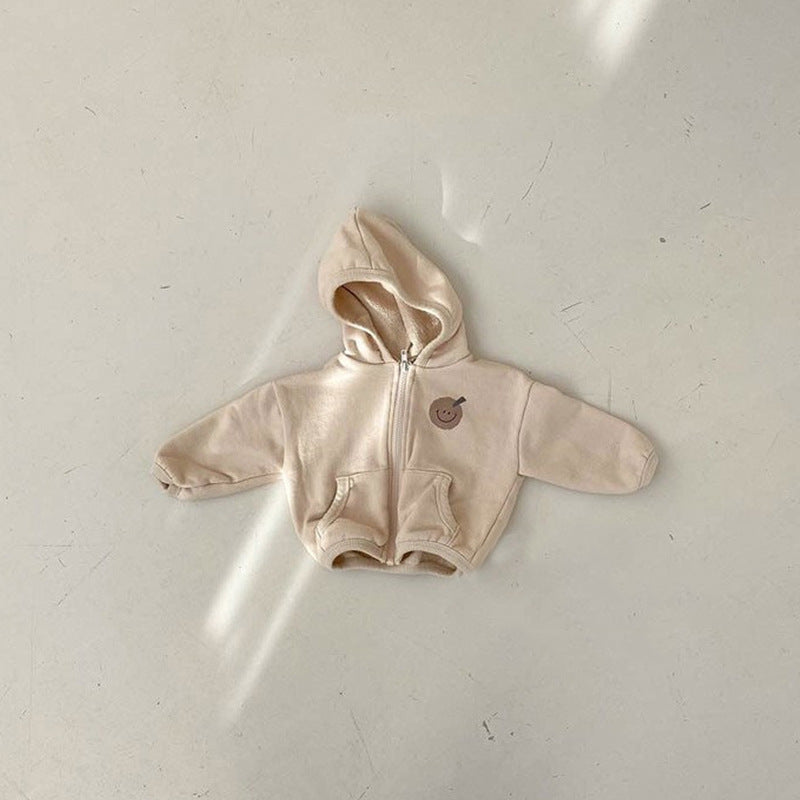 Cute smiling casual loose loop hoodie jacket