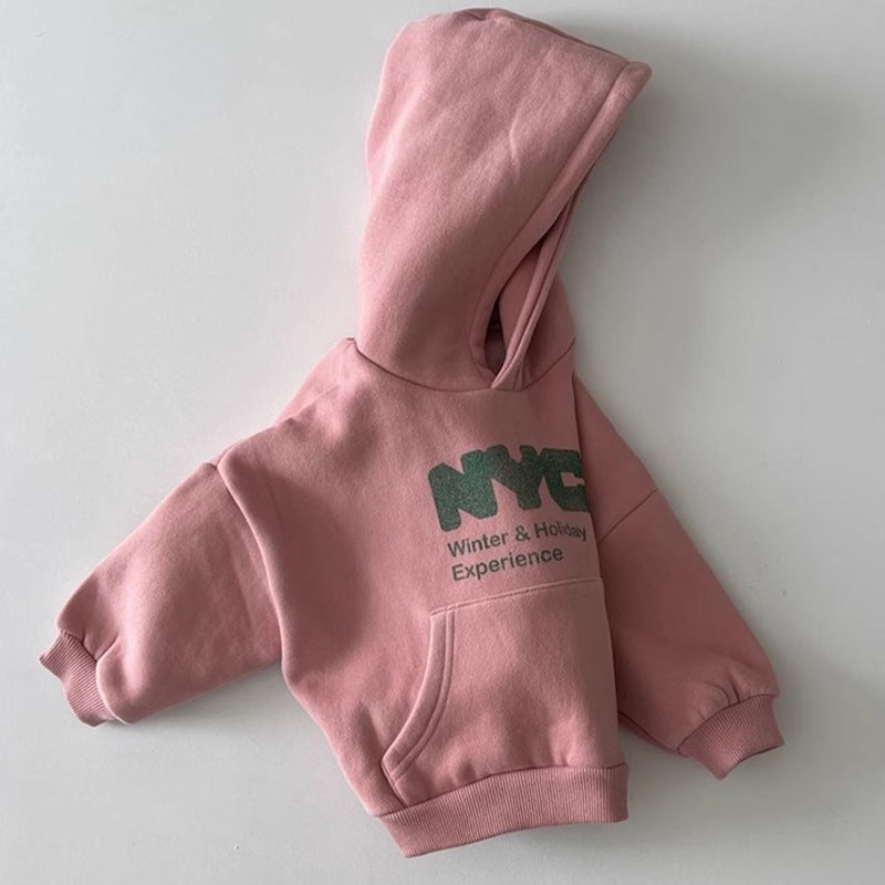 Children's hooded sweatshirt with plush autumn and winter thick top