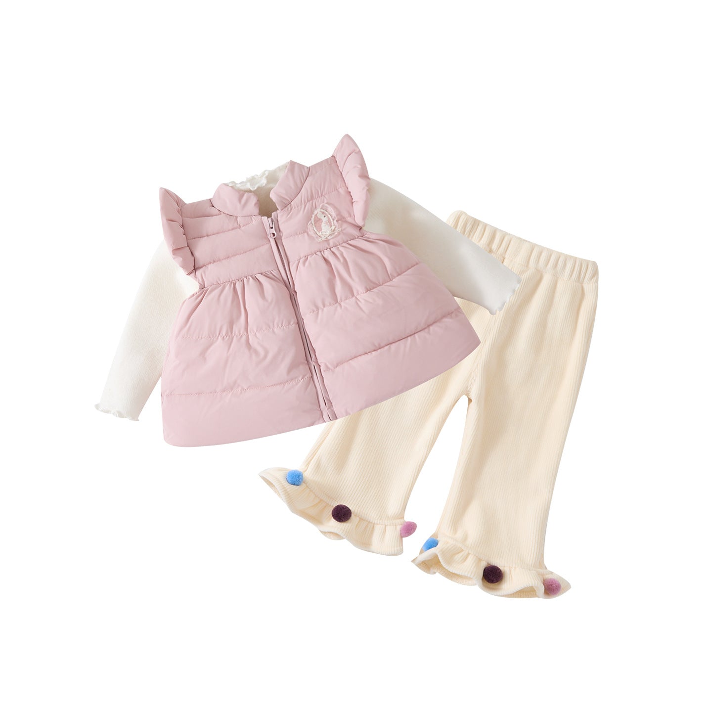 Cotton-Filled Vest Set for Toddlers and Babies, Knit Cardigan with Fleece Pants
