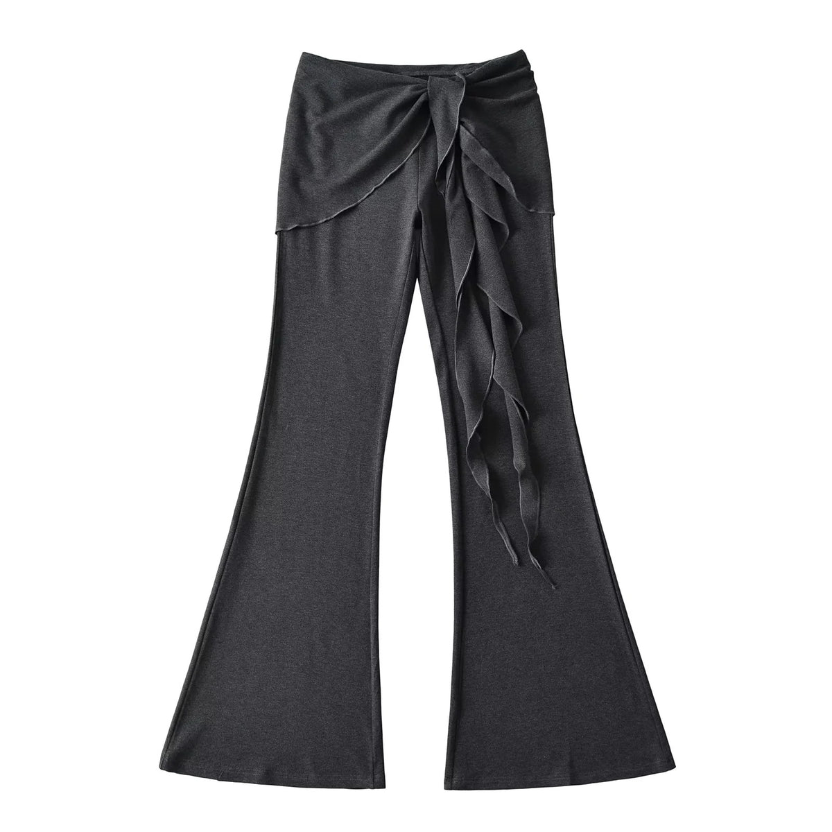Fake two piece spliced ruffled lace up micro flared yoga pants