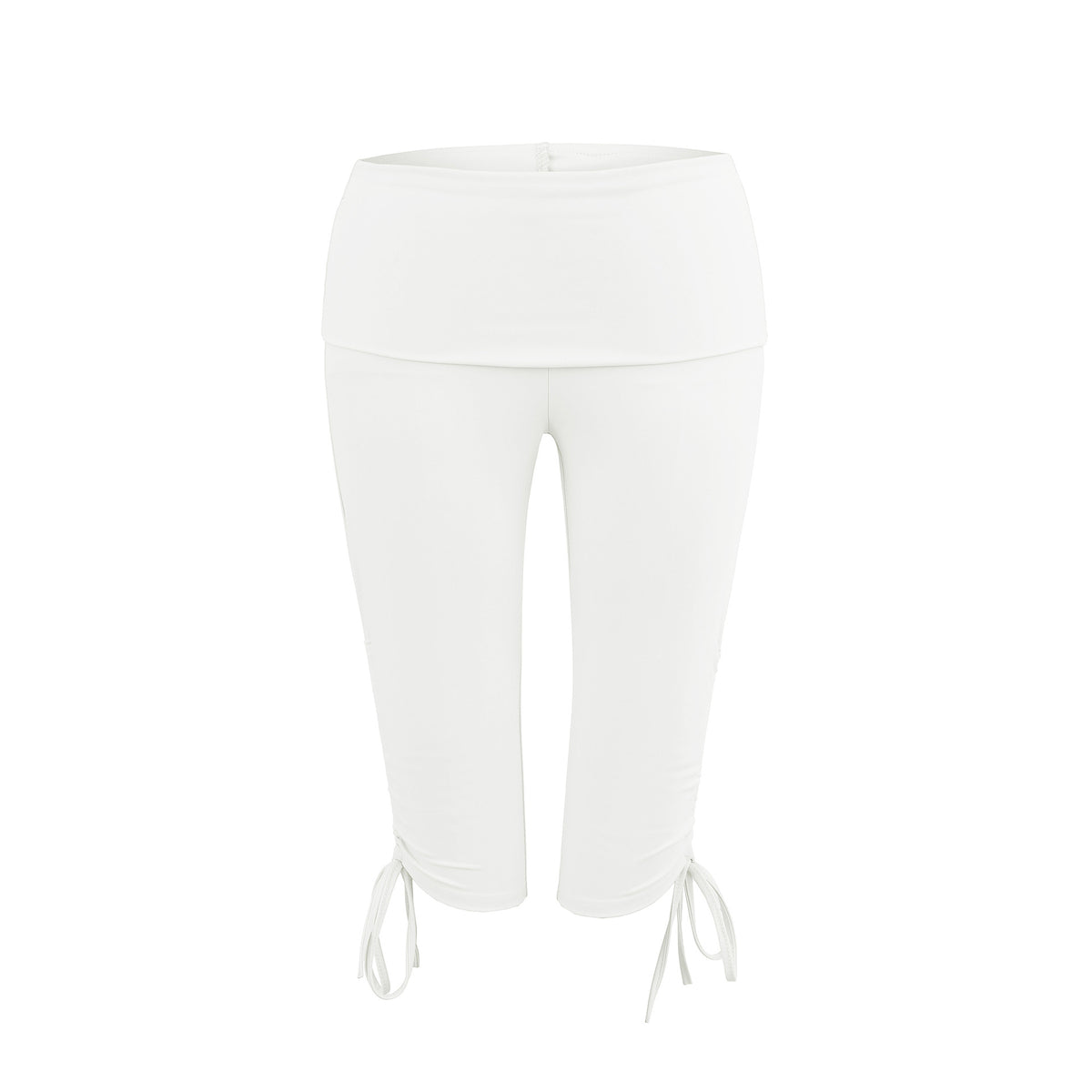 Elastic Slim-Fit Mid-Length Yoga Pants for Women with High-Waist and Side Drawstring