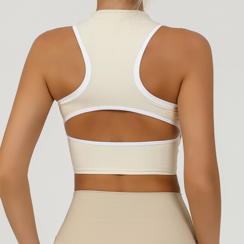 Fashionable Zippered Yoga Crop Top for WomenShock-absorbing, Strappy Back Design, Workout Fitness Tank Top