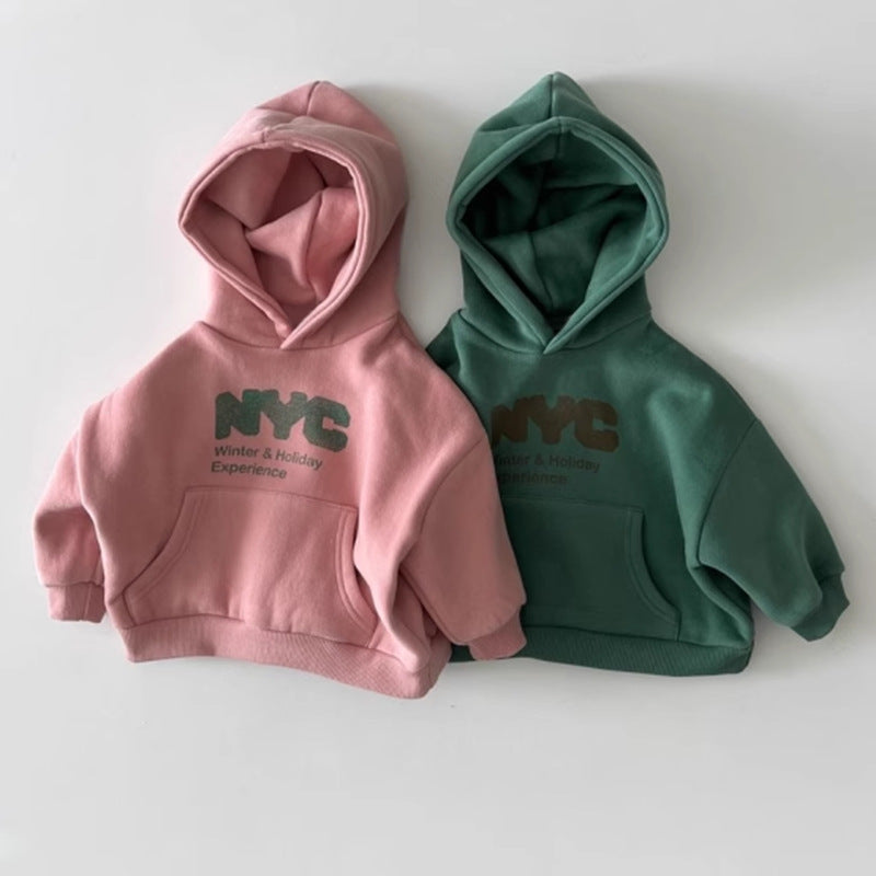 Children's hooded sweatshirt with plush autumn and winter thick top