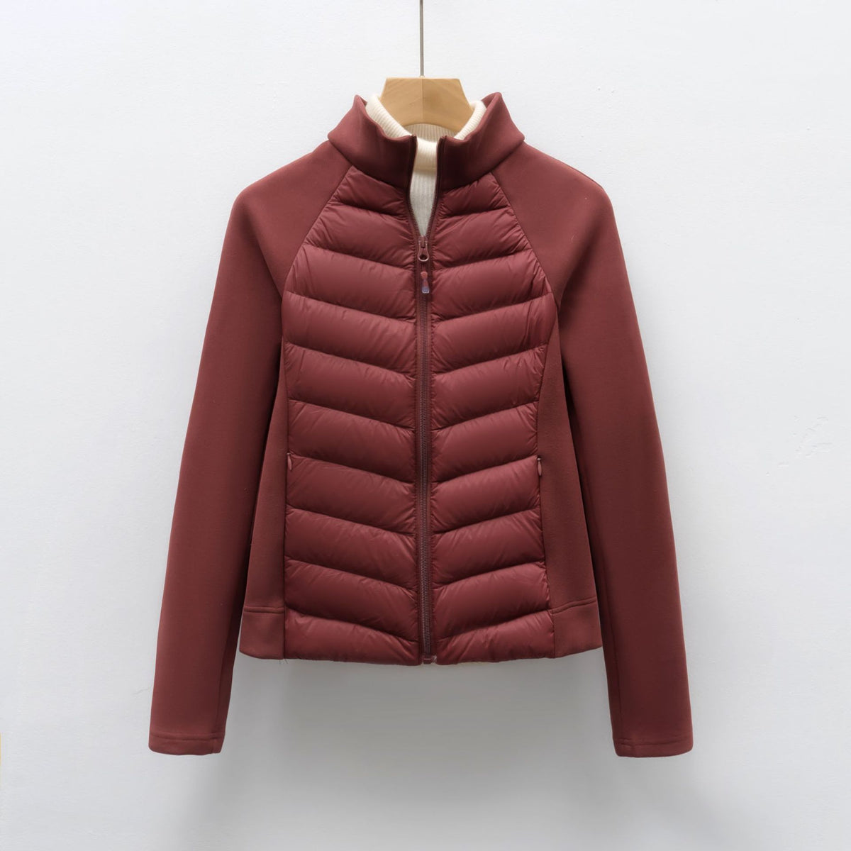 Stand up women's yoga patchwork solid color slim fit versatile sports style down jacket