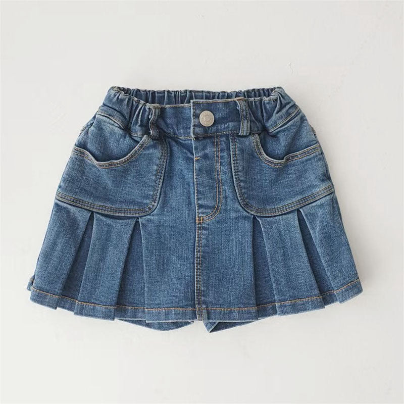 Girls' denim shorts fake two piece skirt