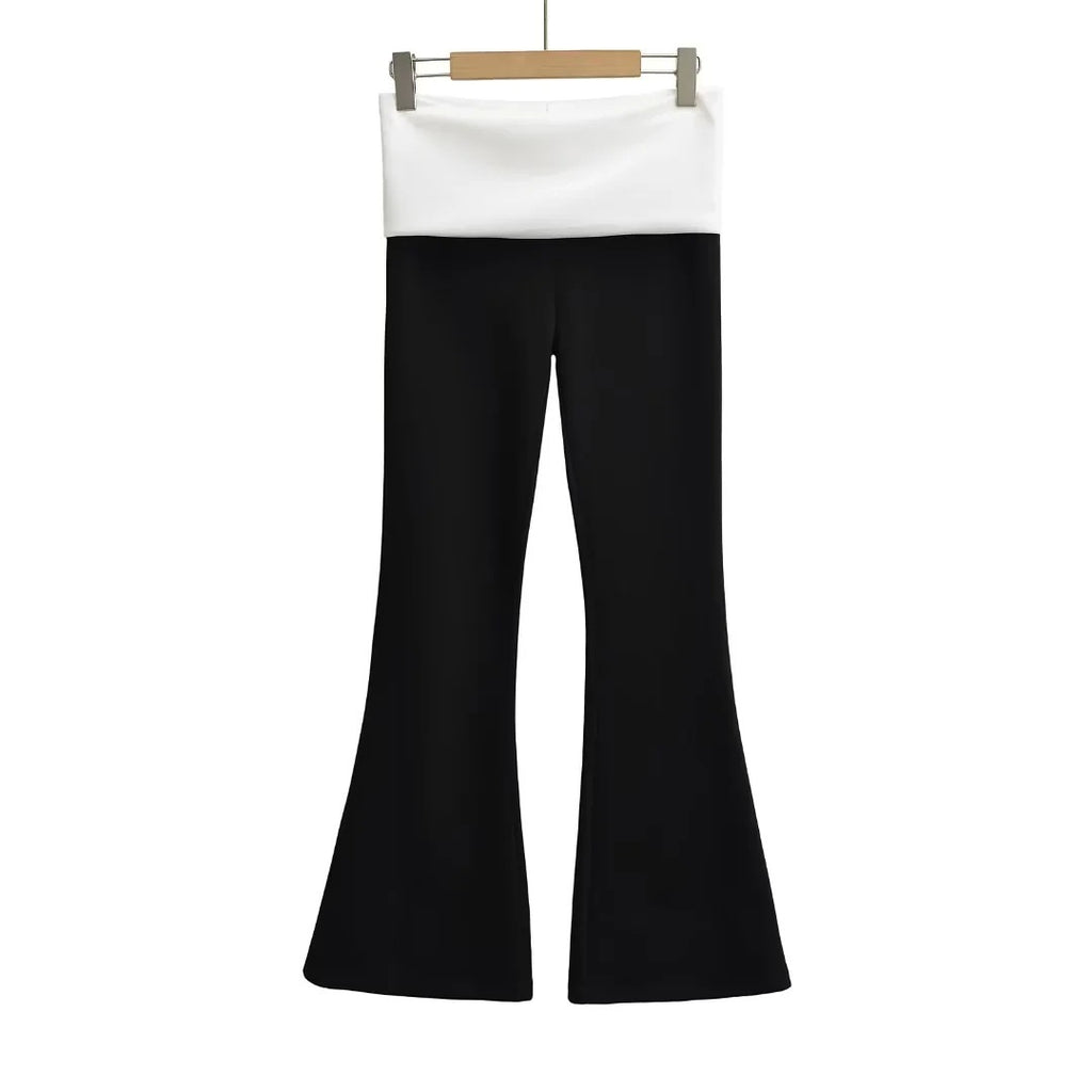 Color blocked fake two low waist slim fit micro flared yoga pants