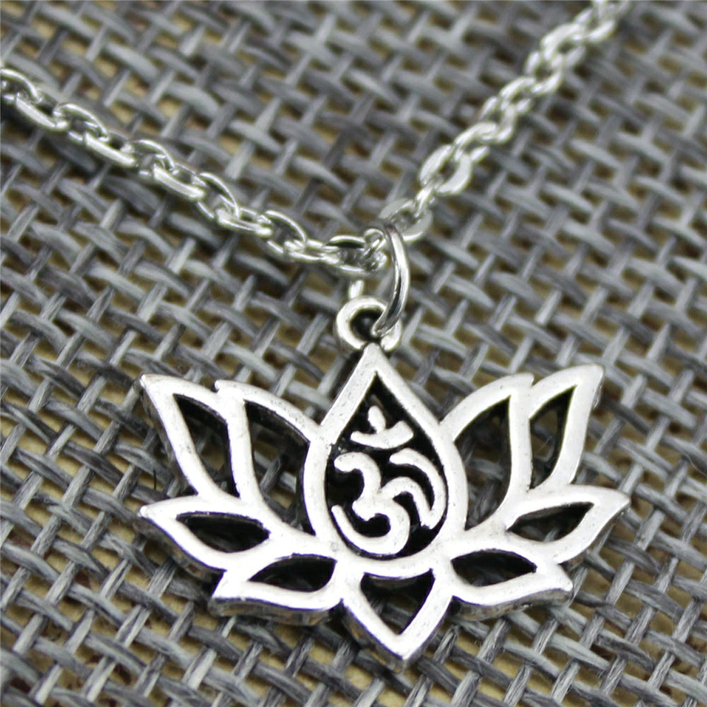 21x17mm Lotus Yoga Om Pendant Necklace Jewelry, Handmade Necklace Gift For Women