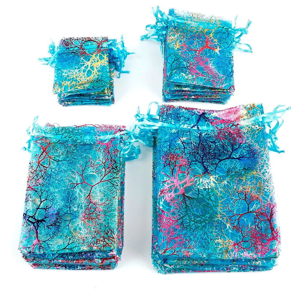 100pcs/lot 7x9cm 9x12cm 10x15cm Colorful Organza Bags Jewelry Packaging Bags Wedding Favor Gift Bags Drawstring Pouches